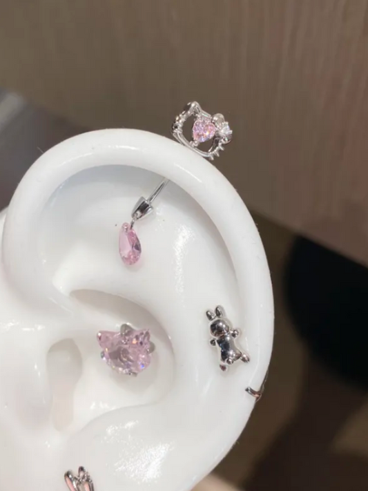 Kawaii Kitty Steel Rhinestone Helix Earrings