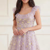 Purple Floral Tulle Micro Mini Dress