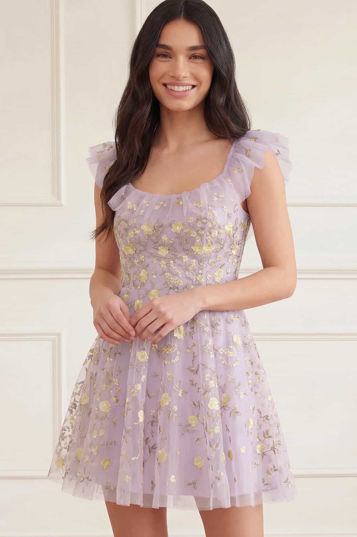 Purple Floral Tulle Micro Mini Dress