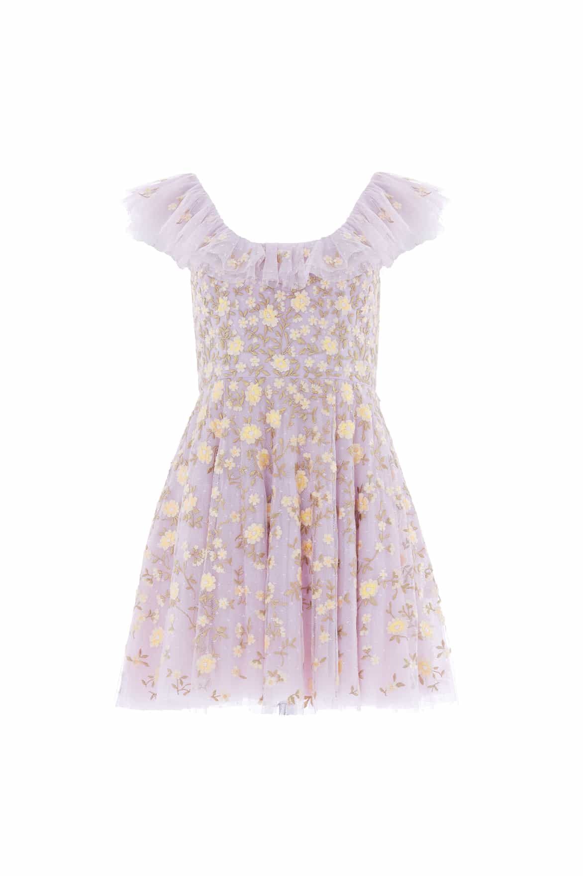 Purple Floral Tulle Micro Mini Dress