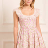 Cream & Pink Floral Tulle Micro Mini Dress