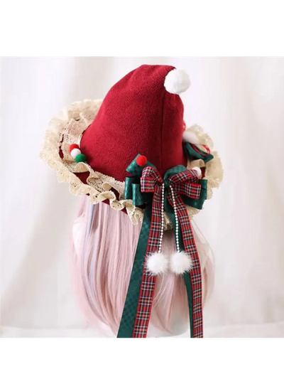 Lace Bow Christmas Hat
