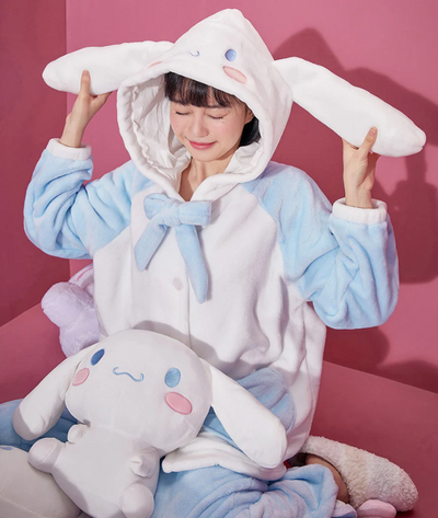 LovelyPajamaHomeSuit with soft, long ears, adding an extra touch of cuteness and comfort for a cozy homewear look.