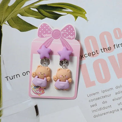 Purple Star Bear Earring