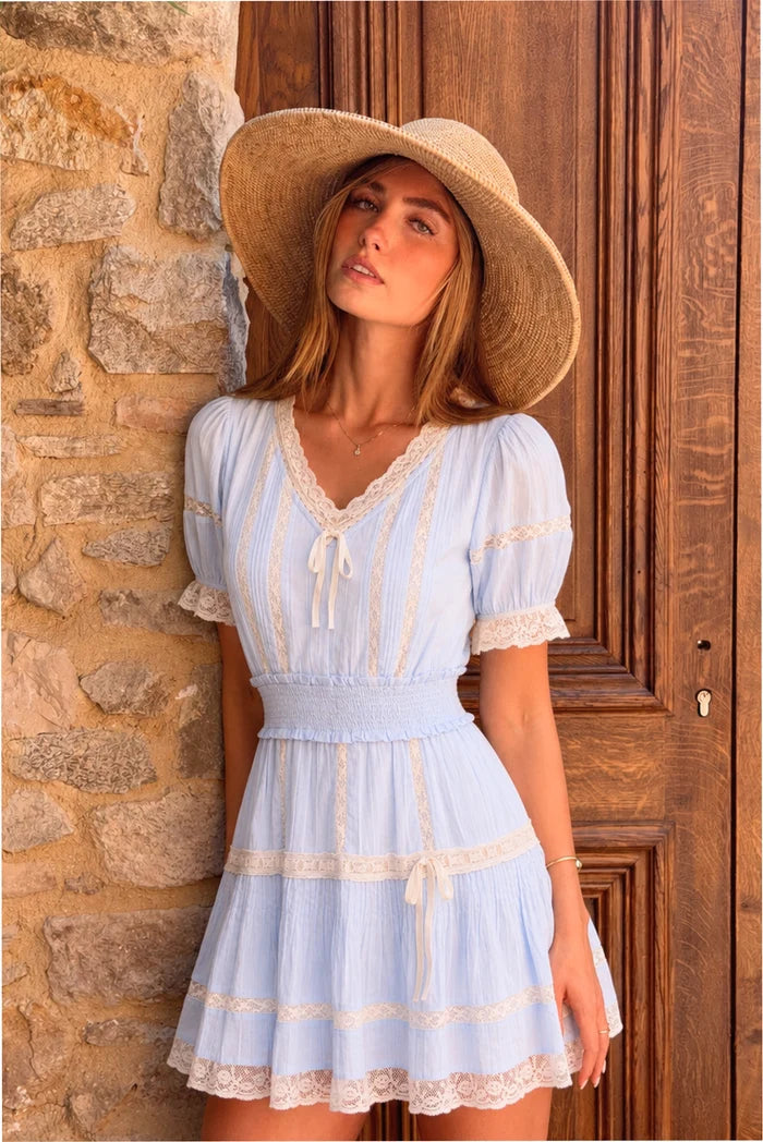 LoveShackFancy Cotton Victorian Mini Dress – Light Blue
