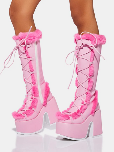 Pink Winter Boots Fluffy Fur