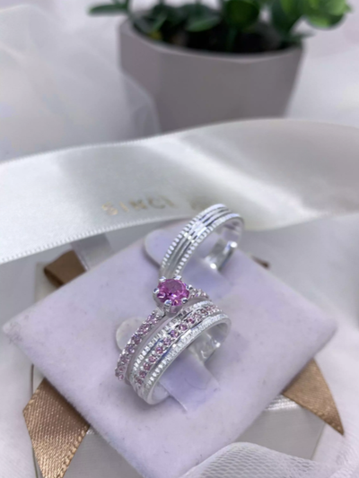 Pink II Love Wedding Ring Set