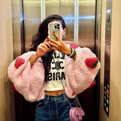Pink Strawberry Knit Cardigan