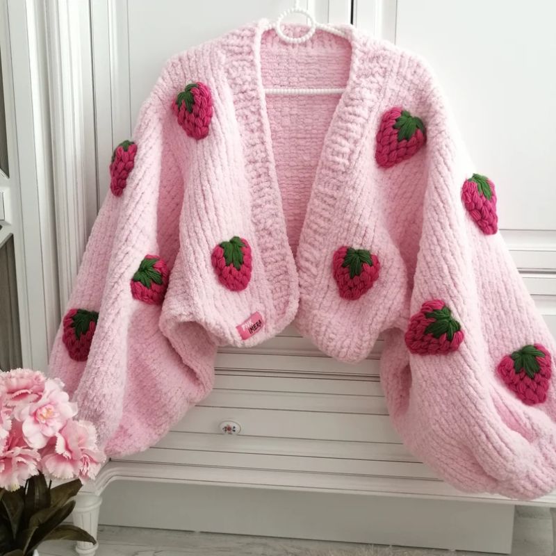 Pink Strawberry Knit Cardigan