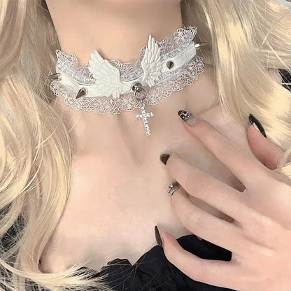 Dark Necklace With Angel Wings