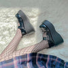 Black Mary Jane Platform Shoes with Bat Decoration