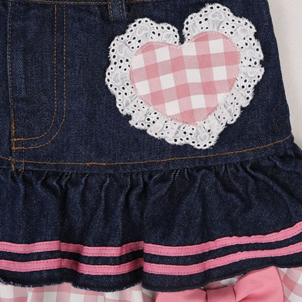 Ruffle Layer Heart Denim Skirt