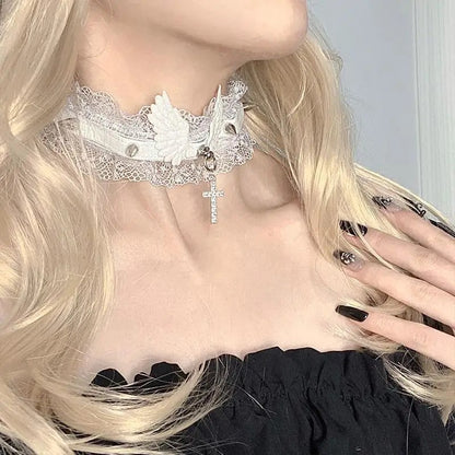 Dark Necklace With Angel Wings