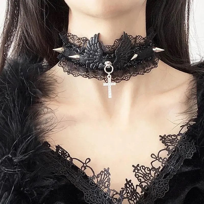 Dark Necklace With Angel Wings