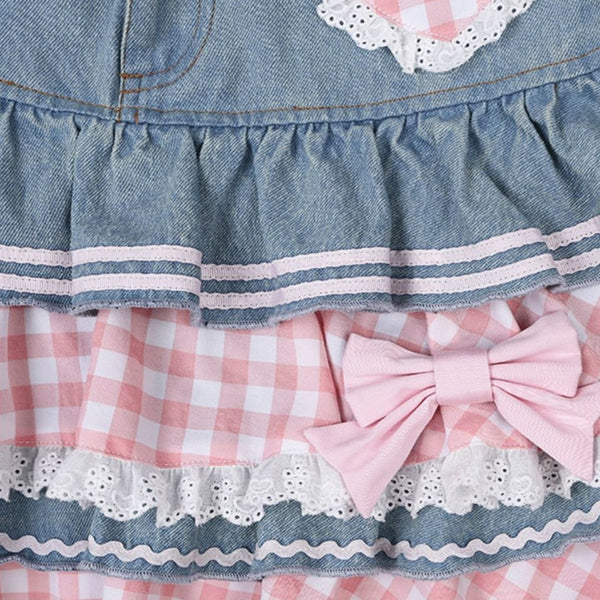 Ruffle Layer Heart Denim Skirt