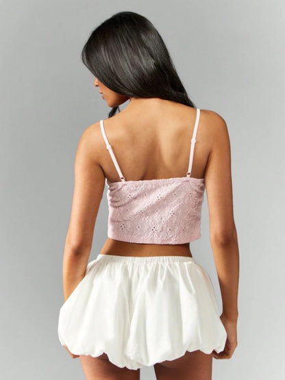 Short Cami Top with Eyelet Embroidery and Adjustable Straps