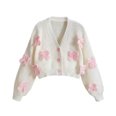 Soft Girl Kawaii Cardigan with Pastel Pink Bow