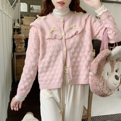 Sweet Bowknot Round Collar Cardigan – Soft Girl Coquette Aesthetic