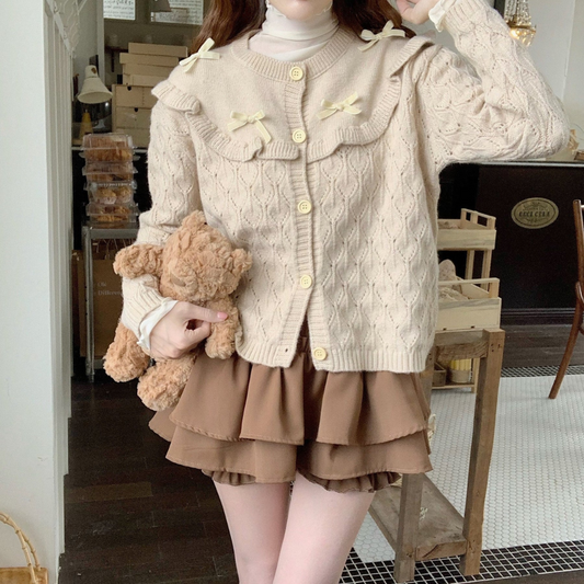 Sweet Bowknot Round Collar Cardigan – Soft Girl Coquette Aesthetic