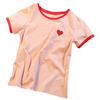 Sweet Love Tee in pink, featuring a cute design with a small red heart, perfect for a soft and charming look.