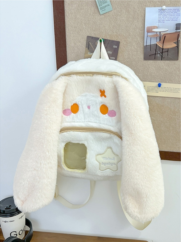 Overall view of the beige bag with large bunny ears, highlighting the adorable and unique design, perfect for a kawaii and charming style.