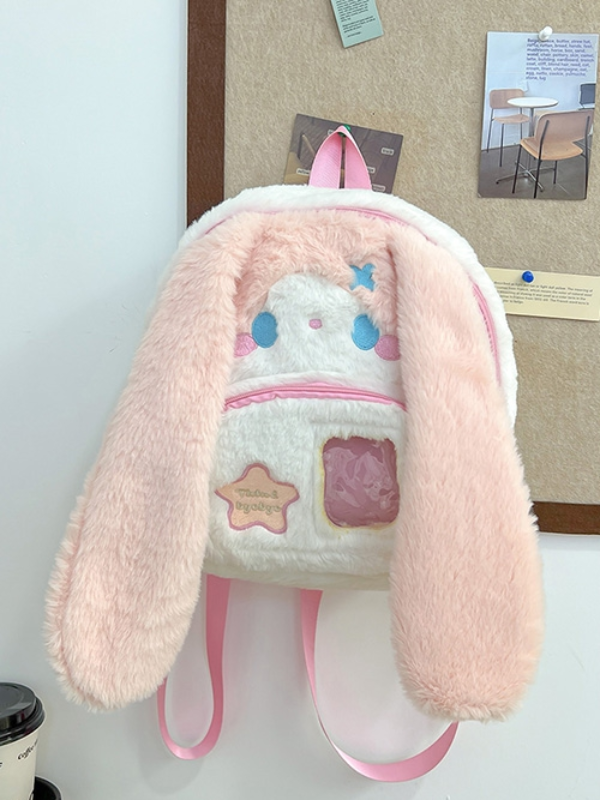 Overall view of the pink bag with large bunny ears, highlighting the cute and charming design, perfect for a kawaii and fun style.