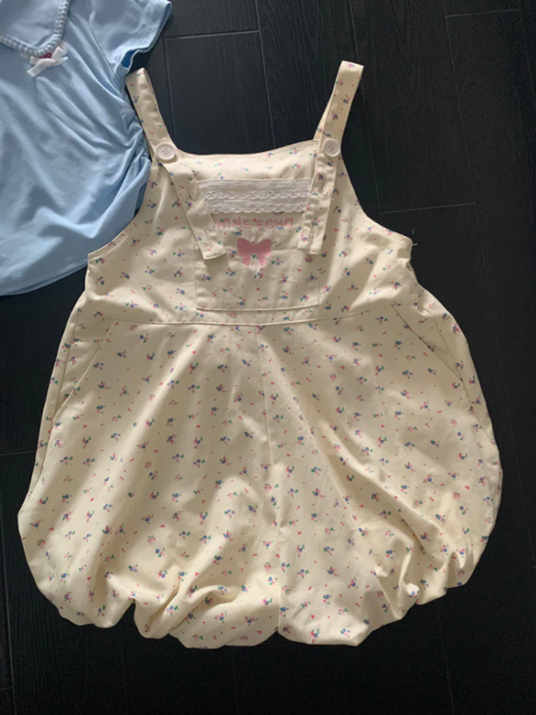 Vanilla Bow Bubble Overall Shorts