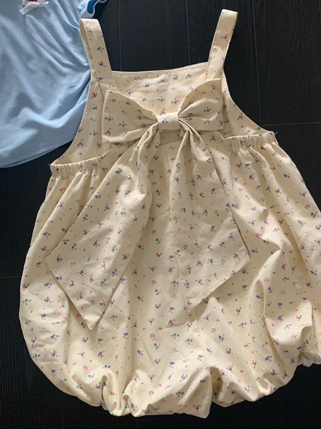 Vanilla Bow Bubble Overall Shorts