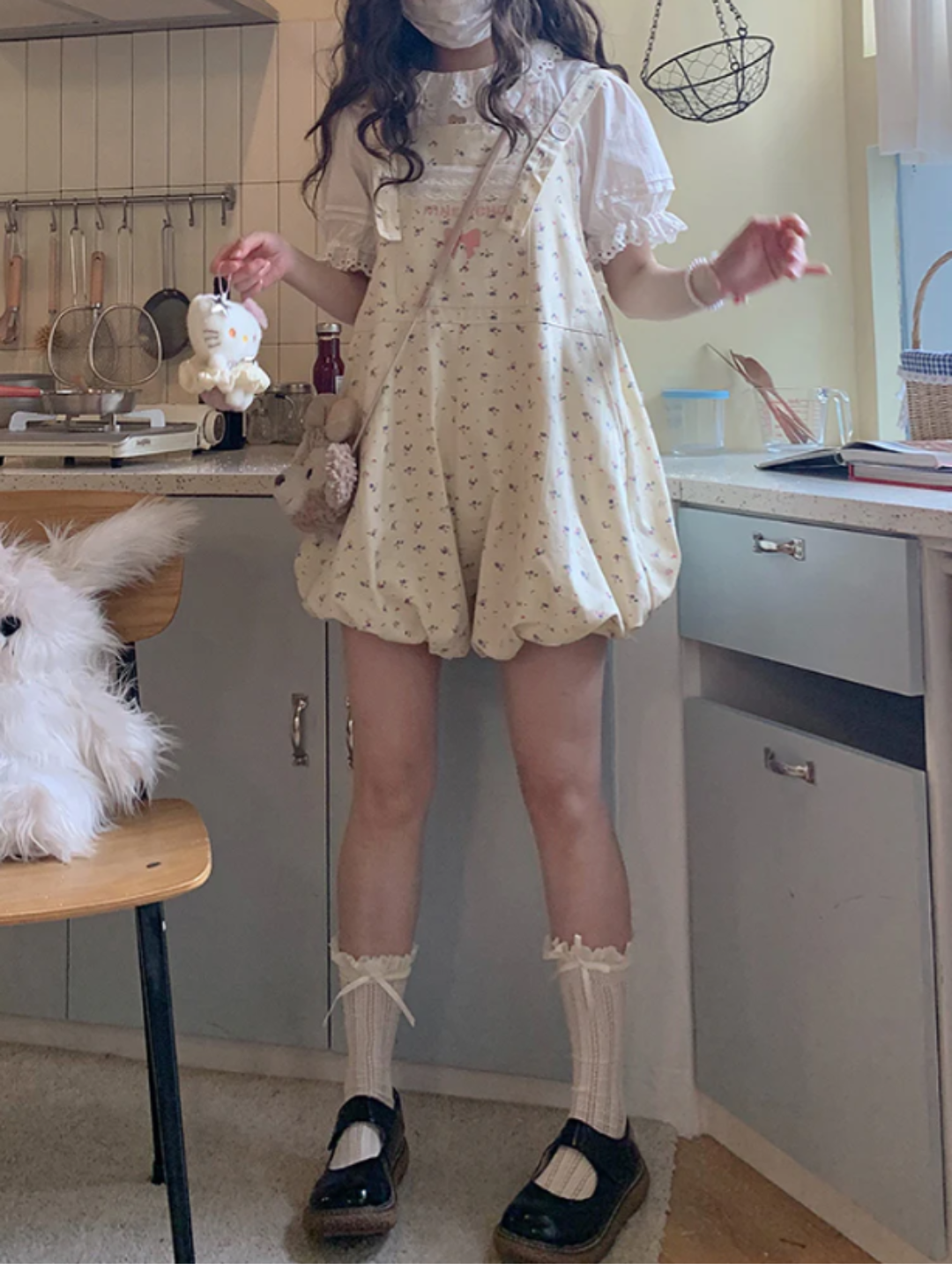 Vanilla Bow Bubble Overall Shorts
