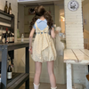 Vanilla Bow Bubble Overall Shorts