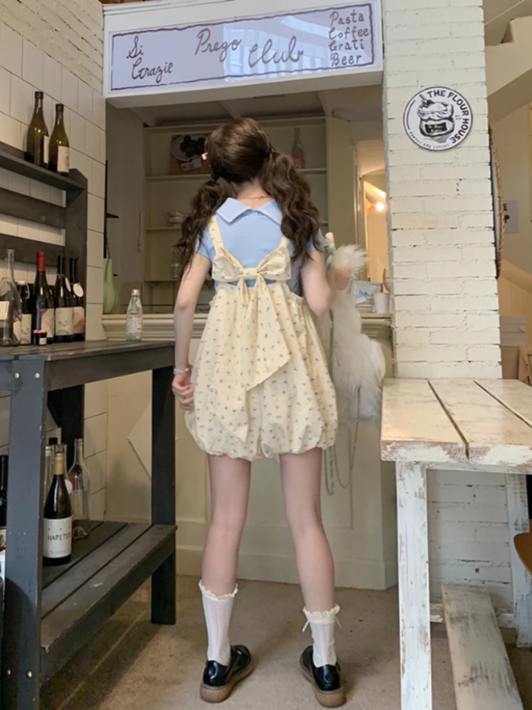 Vanilla Bow Bubble Overall Shorts
