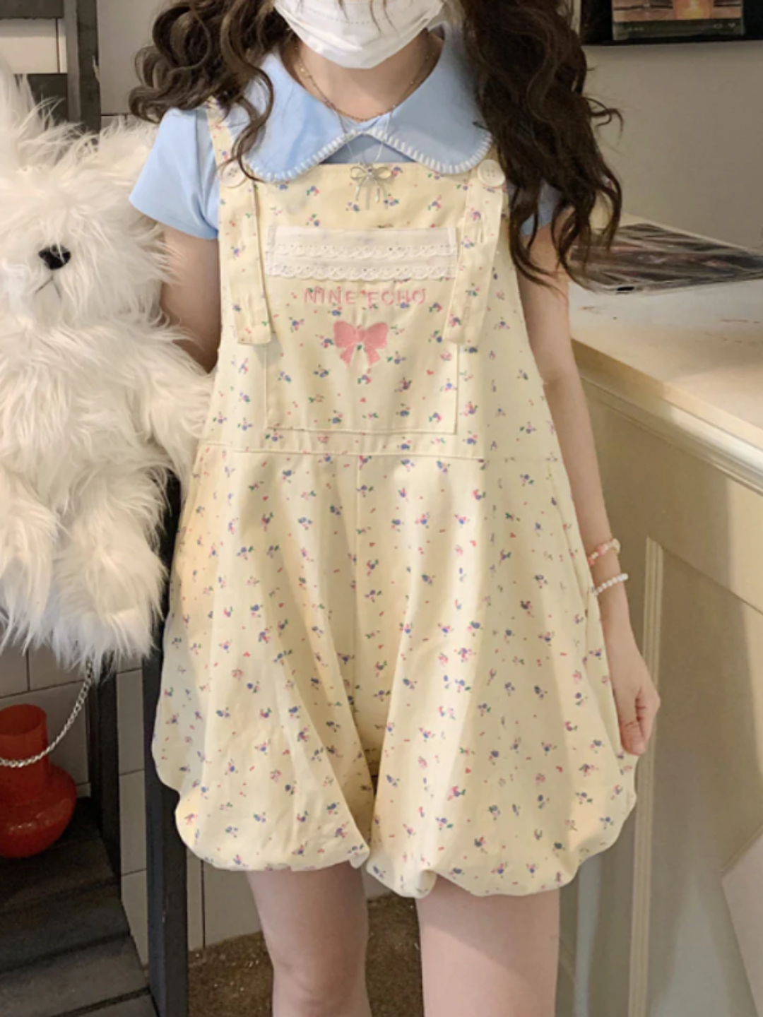 Vanilla Bow Bubble Overall Shorts