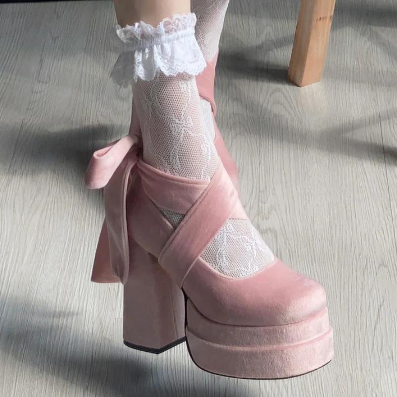 Velvet Mary Jane High Heel Shoes