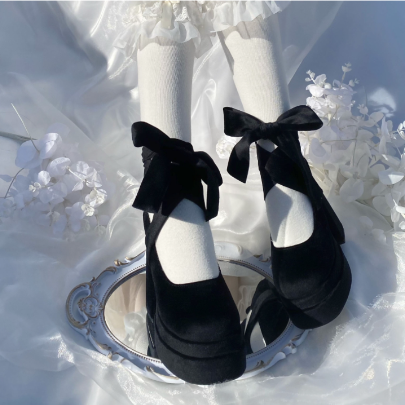 Velvet Mary Jane High Heel Shoes