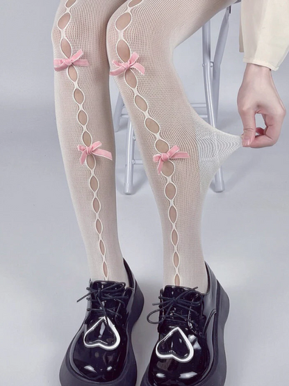 White & Pink Bow Tights