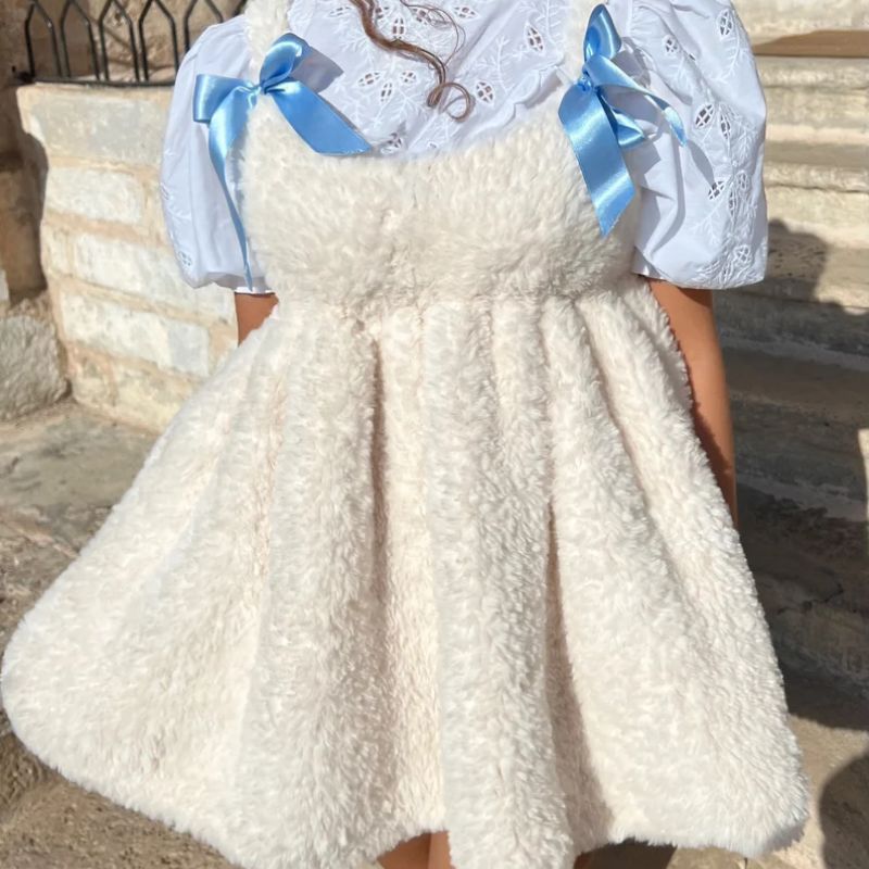 Oversized kawaii hand-knitted white bunny dress
