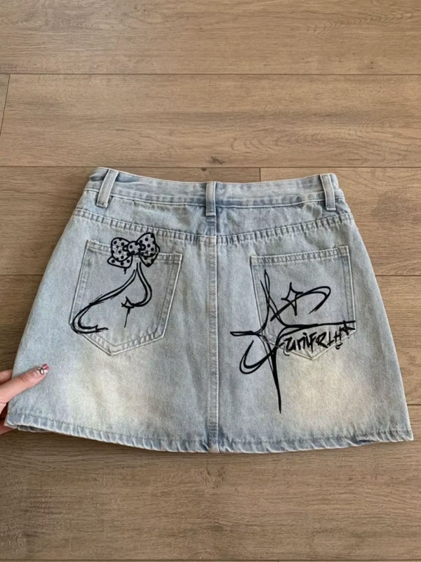 Y2K Printed Kitty Skirt