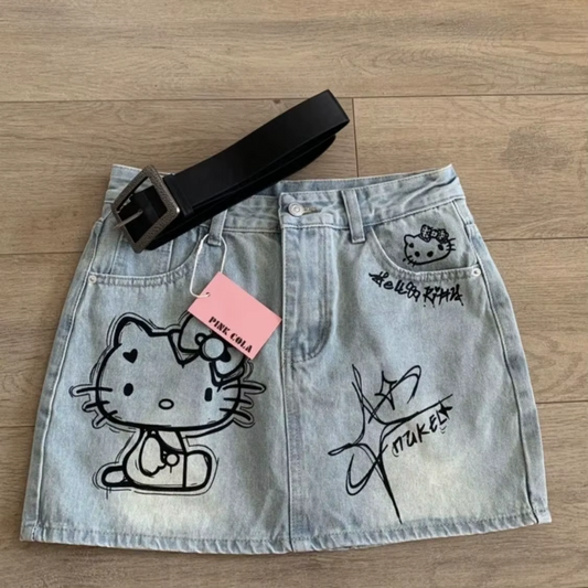 Y2K Printed Kitty Skirt
