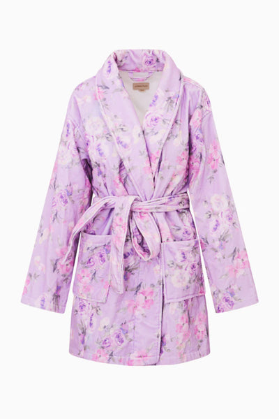 LoveShackFancy Indie Cotton Bath Robe – Purple Floral