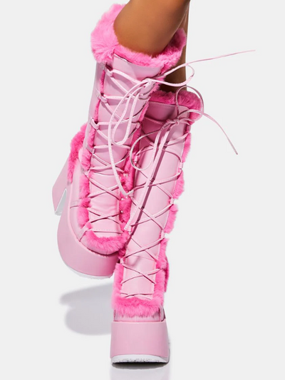 Pink Winter Boots Fluffy Fur
