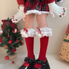 Cotton Socks Pompoms With Christmas Lace