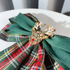 Rhinestones Elk Design Dark Green/Red Plaid Christmas Big Bow Tie