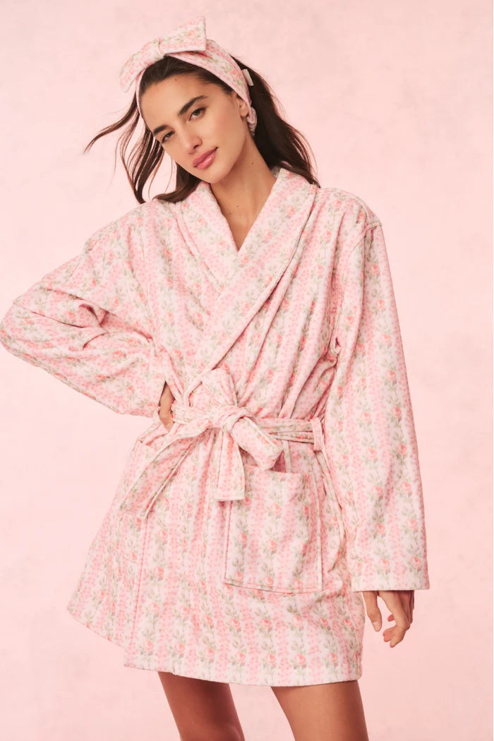 LoveShackFancy Indie Cotton Bath Robe – Pink & White Floral