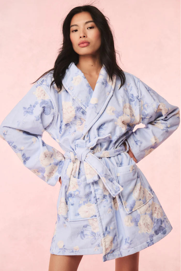 LoveShackFancy Indie Cotton Bath Robe – Blue Floral
