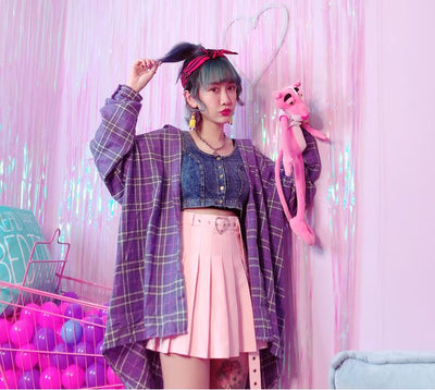 Heart Belt Pleated Mini Skirt
